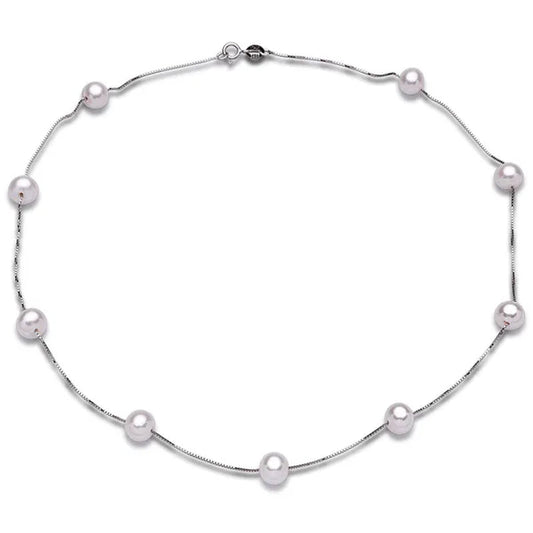Natural White Freshwater Pearl Real 925 Sterling Silver Chain Necklace for Women Party Gifts Fine Jewelry