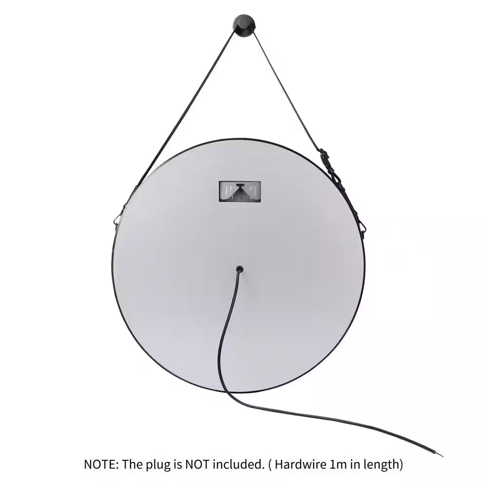 24 In. W X 24 In. H round Aluminum Framed Antifog 3-Color Dimmable LED Lighted Wall Hanging Bathroom Vanity Mirror Black
