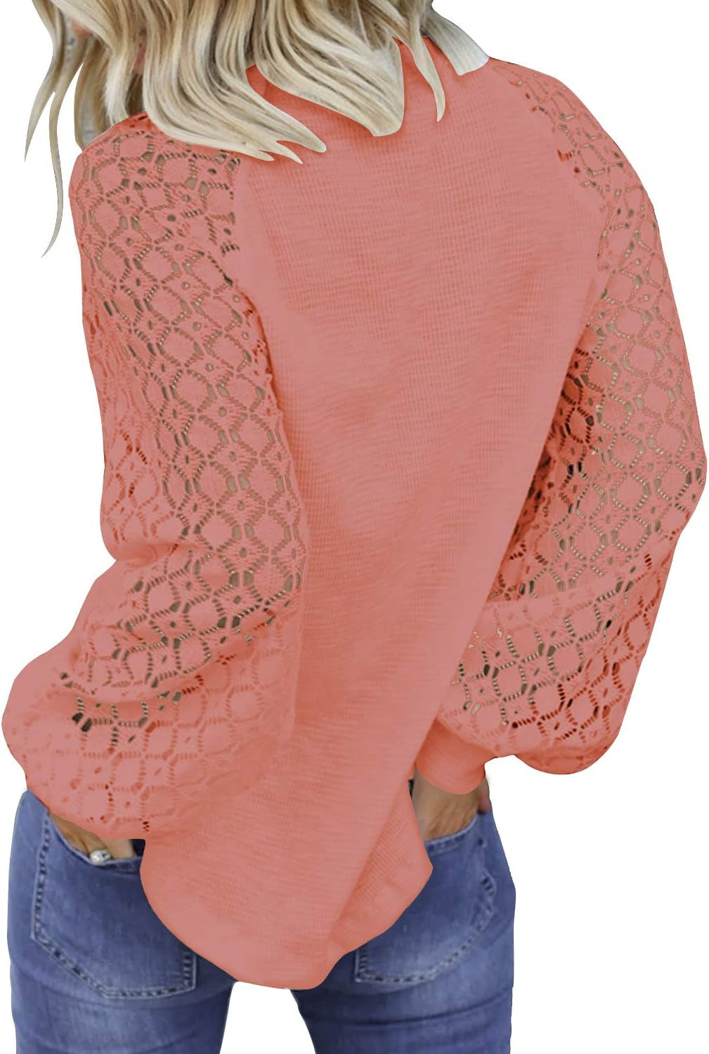 Women’S Long Sleeve Tops Lace Casual Loose Blouses T Shirts