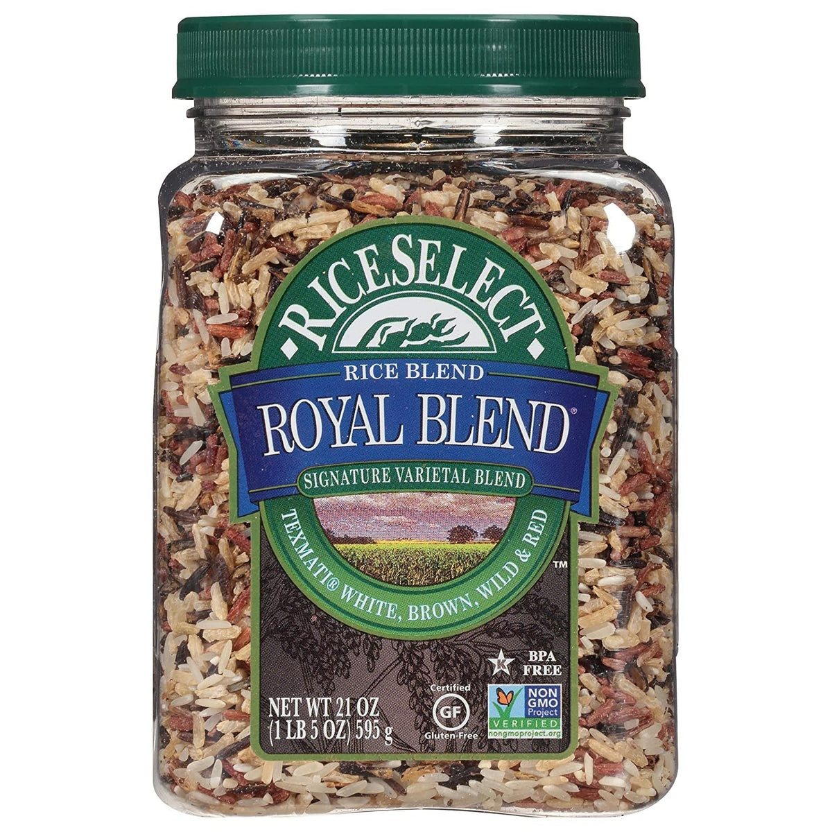 Royal Blend, Blend of Texmati White, Brown, Red, and Wild Rice, Premium Gluten Free Rice, Non-Gmo, 21 Ounce Jar