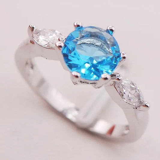 Blue Topaz 925 Sterling Silver Fashion Ring Size 6 7 8 9 10 F741
