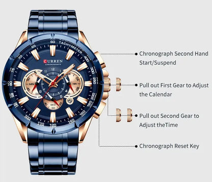 CURREN 8363 Watches For Men Luxury Chronograph Calendar Day Quartz Full Steel Men's Wristwatch