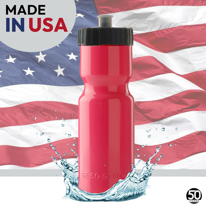 Sports Water Bottles – Reusable 22 Oz Bpa-Free Plastic Bottles with Pull Top Cap – Made in USA – Top Rack Dishwasher Safe – Fits Most Bike Cages Brand