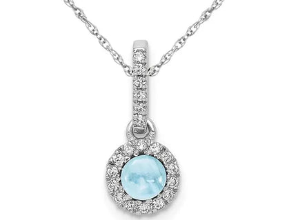 1/2 Carat (ctw) Natural Cabochon Aquamarine Pendant Necklace in 14K White Gold with Chain and Accent Diamonds