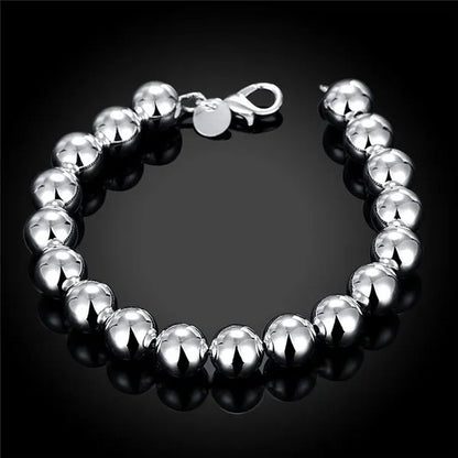 Fashion 925 Sterling Silver 8mm Hollow Smooth Round Beads Necklace Bracelets Set for Women Wedding Engagement Party Jewelry
