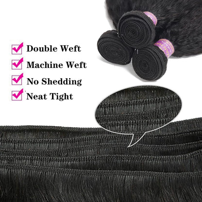 Kinky Straight Human Hair 1Bundles 12Inch Yaki Straight Human Hair Extensions 100% Unprocessed Brazilian Virgin Kinky Straight Human Hair for Black Women Natural Black (12Inch, 1 Bundles)