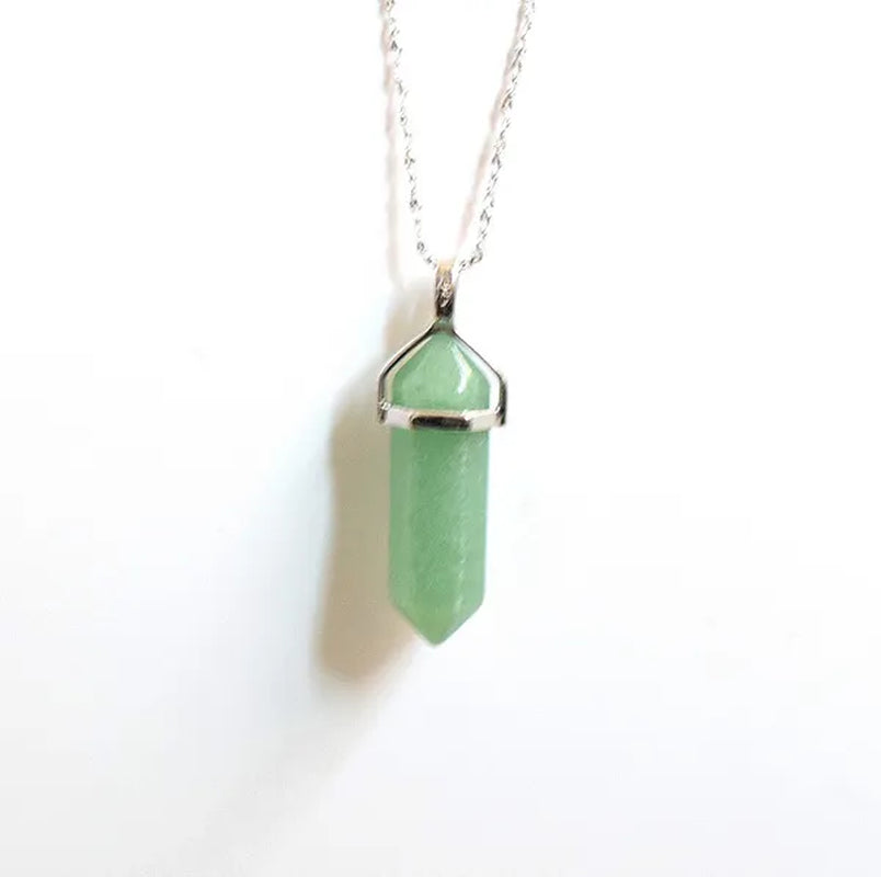 S925 Sterling Silver Chain Green Aventurine Crystal Healing Point Semi-precious Gemstone Pendant Necklace for Women