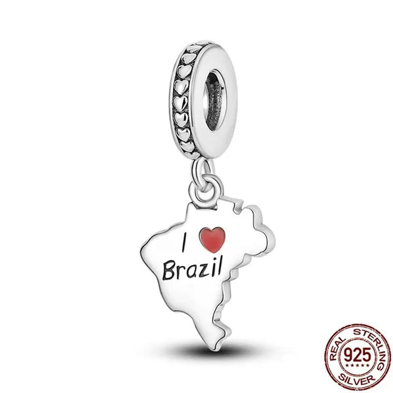 The New 925 Sterling Silver Brazil Map Pendant Charms Fit Original Bracelet Necklace DIY Jewelry
