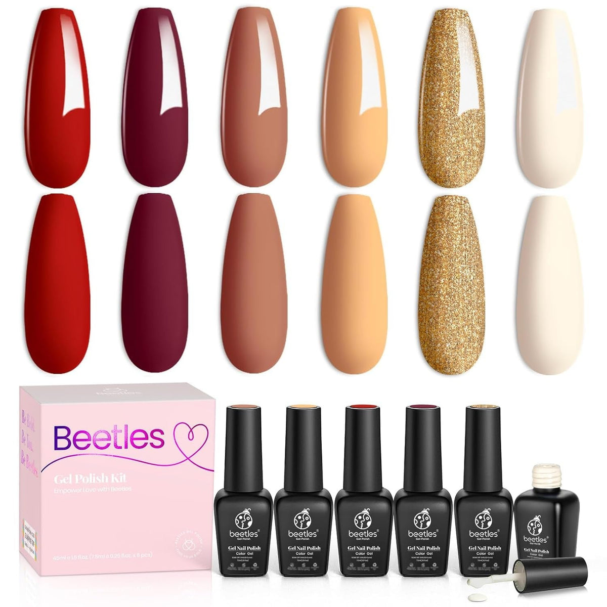 Nail Set 6 Colors Sandstorm Collection Nude Pink Peach Brown Natural Manicure Kit Soak Off Uv Led Lamp Needed for Women Gift Diy Home