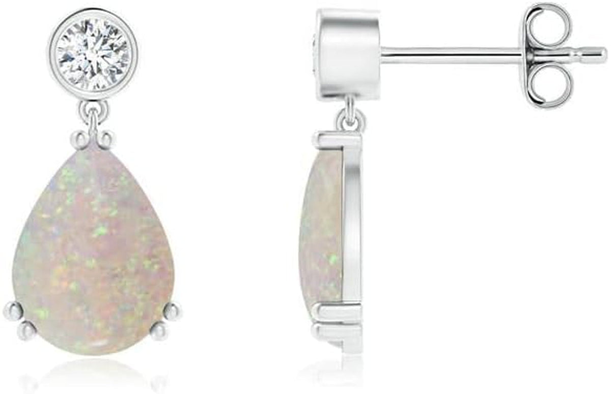 Natural Opal Drop Earrings for Women Girls in Sterling Silver/14K Solid Gold/Platinum | October Birthstone Jewelry Gift for Her | Birthday | Wedding | Anniversary