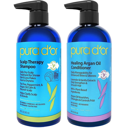 Scalp Therapy Shampoo & Conditioner Set (16Oz X 2) Dry, Itchy Scalp-Hydrates & Nourishes Hair W/Tea Tree, Peppermint, Argan Oil & Biotin, All Hair Type, 3 in 1, Men Women (Packaging Varies)