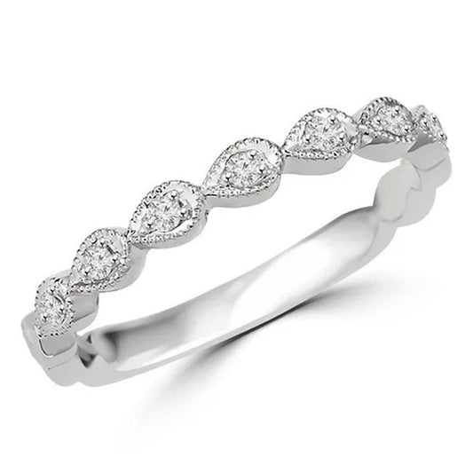 Majesty Diamonds MDR140067-3.25 0.12 CTW Round Diamond Semi-Eternity Wedding Band Ring in 14K White Gold - Size 3.25