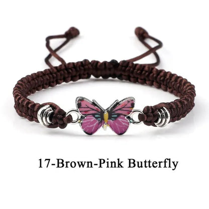 2022 Hot Adjustable Braided String Bracelet For Women Grey Butterfly Pendant Handmade Charm Bangles Fashion Girl Jewelry