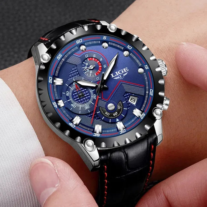 LIGE Mens Watches Top Brand Luxury Quartz Gold Watch Men Casual Leather Military Waterproof Sport Wrist Watch Male Fashion Clock