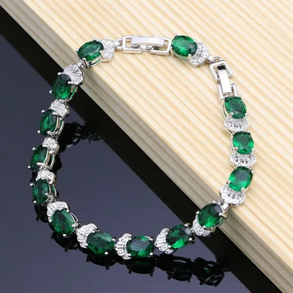 Natural Green Emerald 925 Sterling Silver Jewelry Sets Wedding Women Hoop Earrings/Pendant/Necklace/Ring/Bracelets