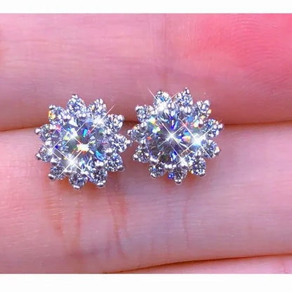 2022 8mm(2.0ct)  Moissanites Diamond Ear Studs 925 Silver Six Star Snowflake  Pink Gift Box Packing Round Brilliant Cut 8mm(2.0ct) D Color Jewelry with Certification