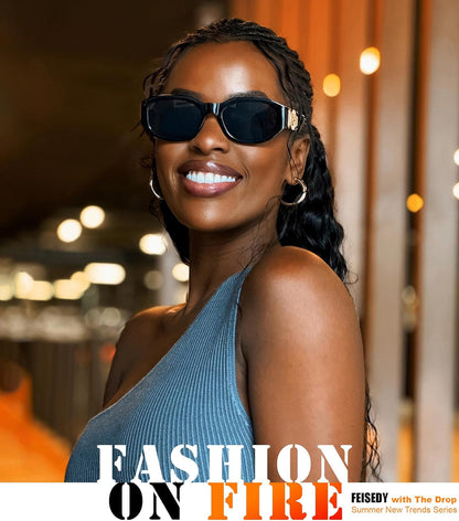 Retro Trendy Rectangle Sunglasses Women Men Vintage 90S Small Narrow Square Sunglasses B2322