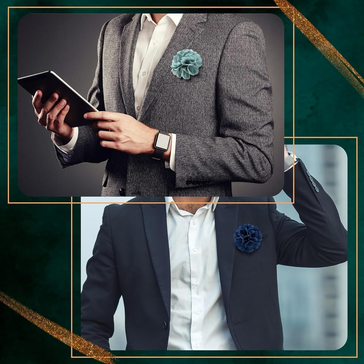 16 Pcs Lapel Flowers for Men Suits Flower Lapel Pins for Men Brooch Pins Handmade Satin Boutonniere