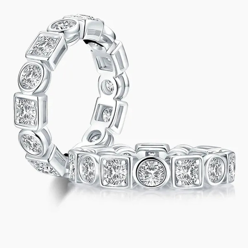 Eternity Ring 18k White Gold Plating Sterling Silver Round & Emerald Cut Ethical Lab-grown Diamond Band Stackable Ring Multi-stone Ring