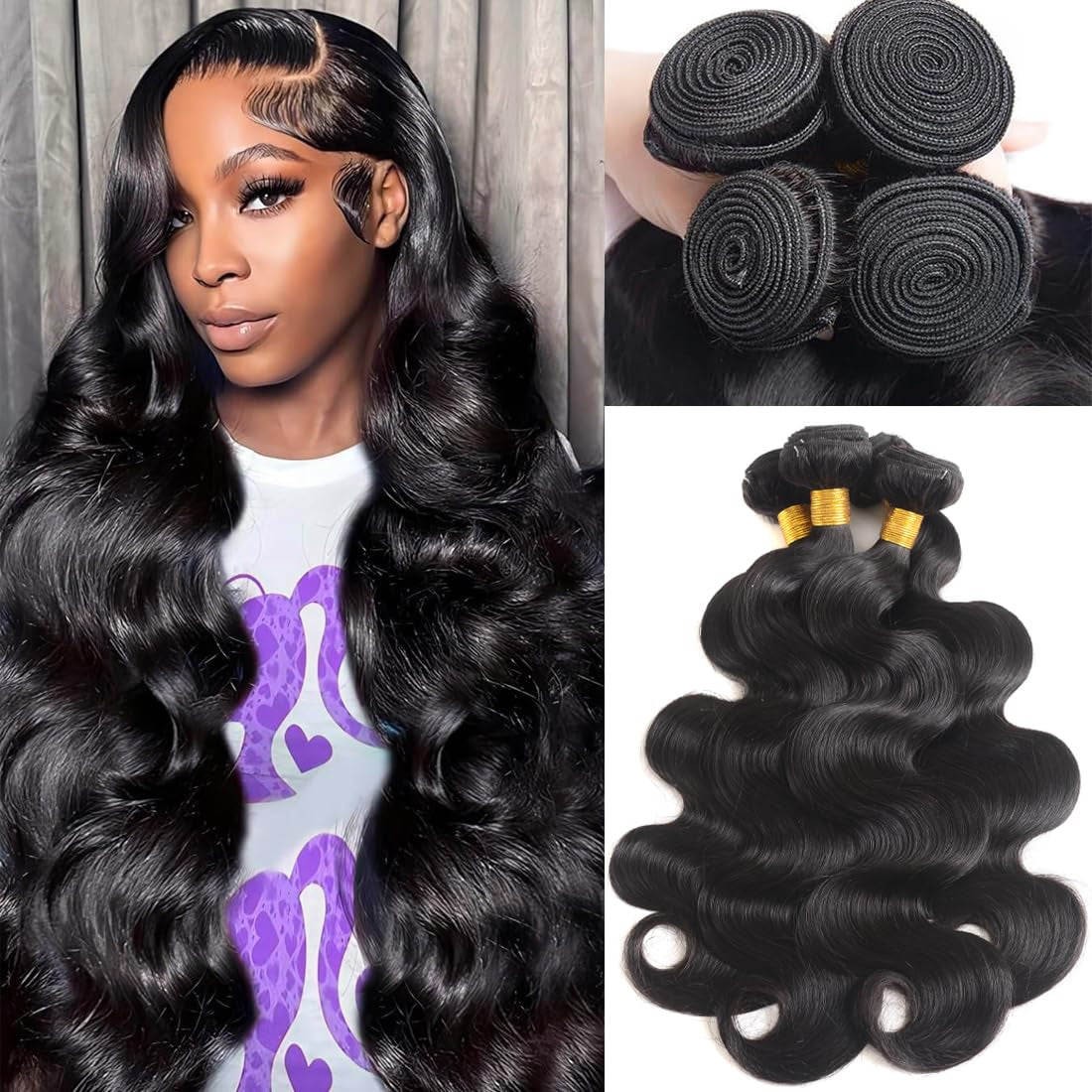 14A Human Hair Bundles 14 16 18 20 Inch 4 Bundles Human Hair 100% Unprocessed Brazilian Virgin Hair Bundles Deals Quick Weaves Hair Extensions