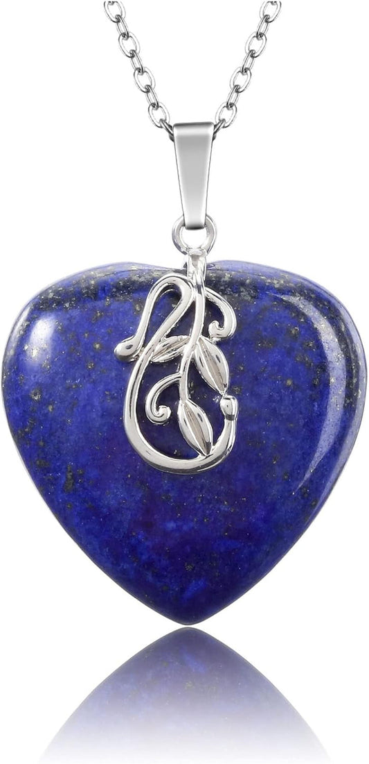 Natural Healing Crystal Love Heart Pendant Necklace Reiki Gemstone Quartz Stone Necklace Women Jewelry Anniversary Valentine'S Birthday Gift for Mother, Girlfriend