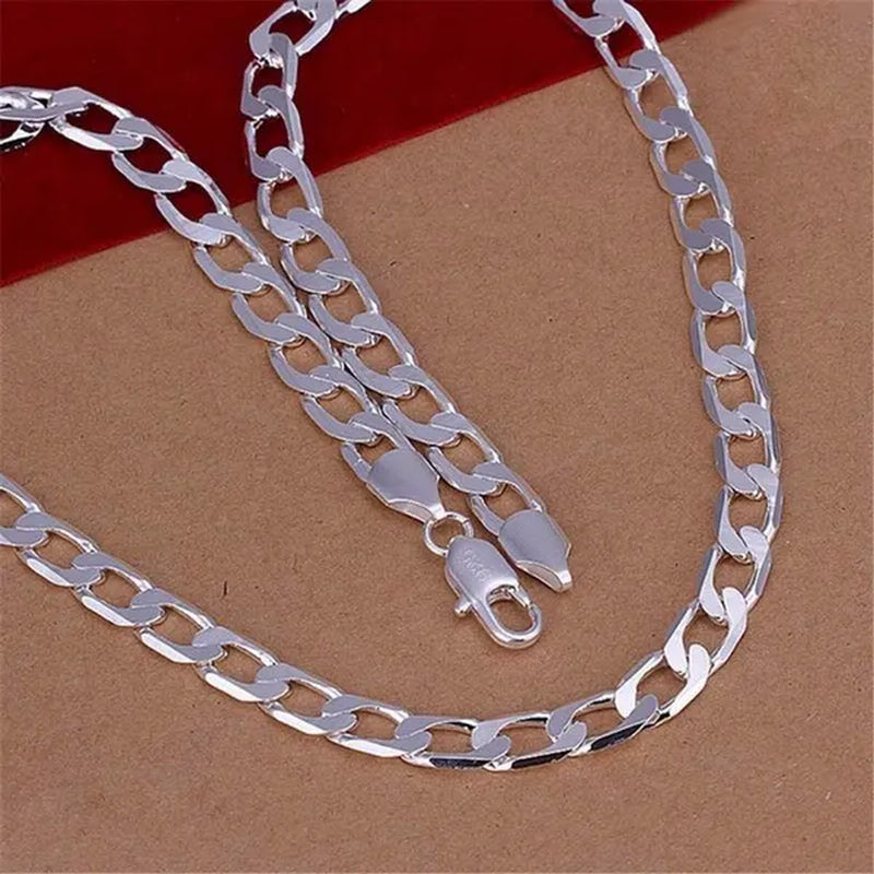 Wholesale 925 Sterling Silver Fashion Jewelry Sets 4MM/6MM/8MM Curb Link Chain Necklace Bracelet for Women and Men Fashion Wedding Party Engagement Jewelry Gift-Genuine Sterling Silver