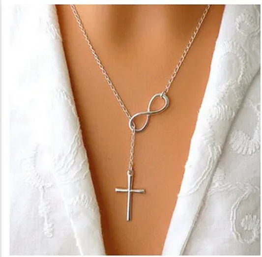 NEW Ladies Fashion Elegant Silver Plated Cross Simple Pendant Chain Party Delicate Necklace