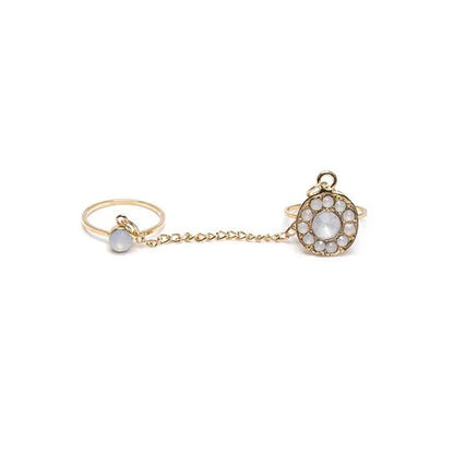 7Pcs Fashion Elegant Retro Inlaid Ruby Chain Ring Set(Color: Gold)