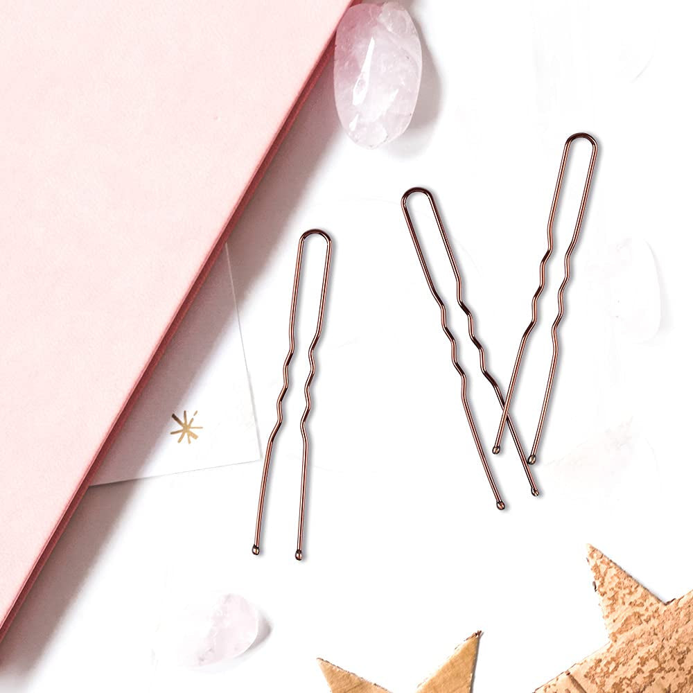 U Shaped Hair Pins,  2.4Inch Hair Pins for Women with Storage Box, Brown