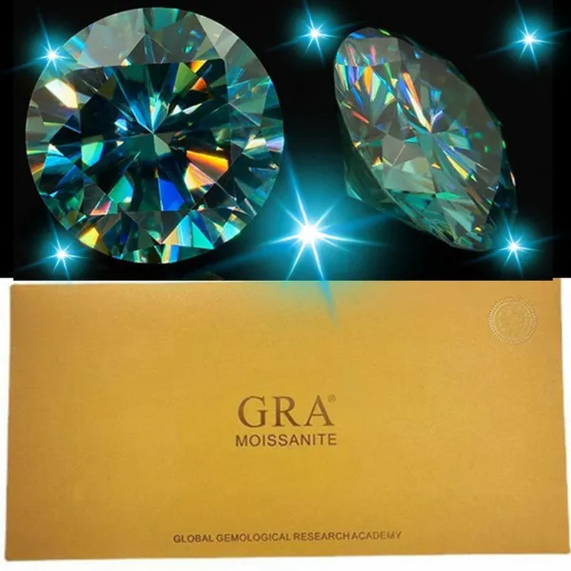 With AAAAA certificate Brilliant Loose Moissanite Blue Green Color Round Cut Diamond 6.5 MM 1CT