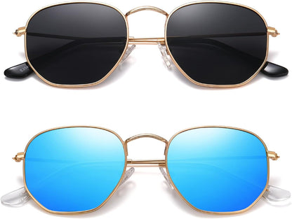 Polarized Hexagon Sunglasses for Women Men Polygon Square Sun Glasses UV400 Protection Metal Frame