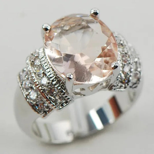Morganite White Topaz 925 Sterling Silver Fashion Ring Size 6 7 8 9 10 F969