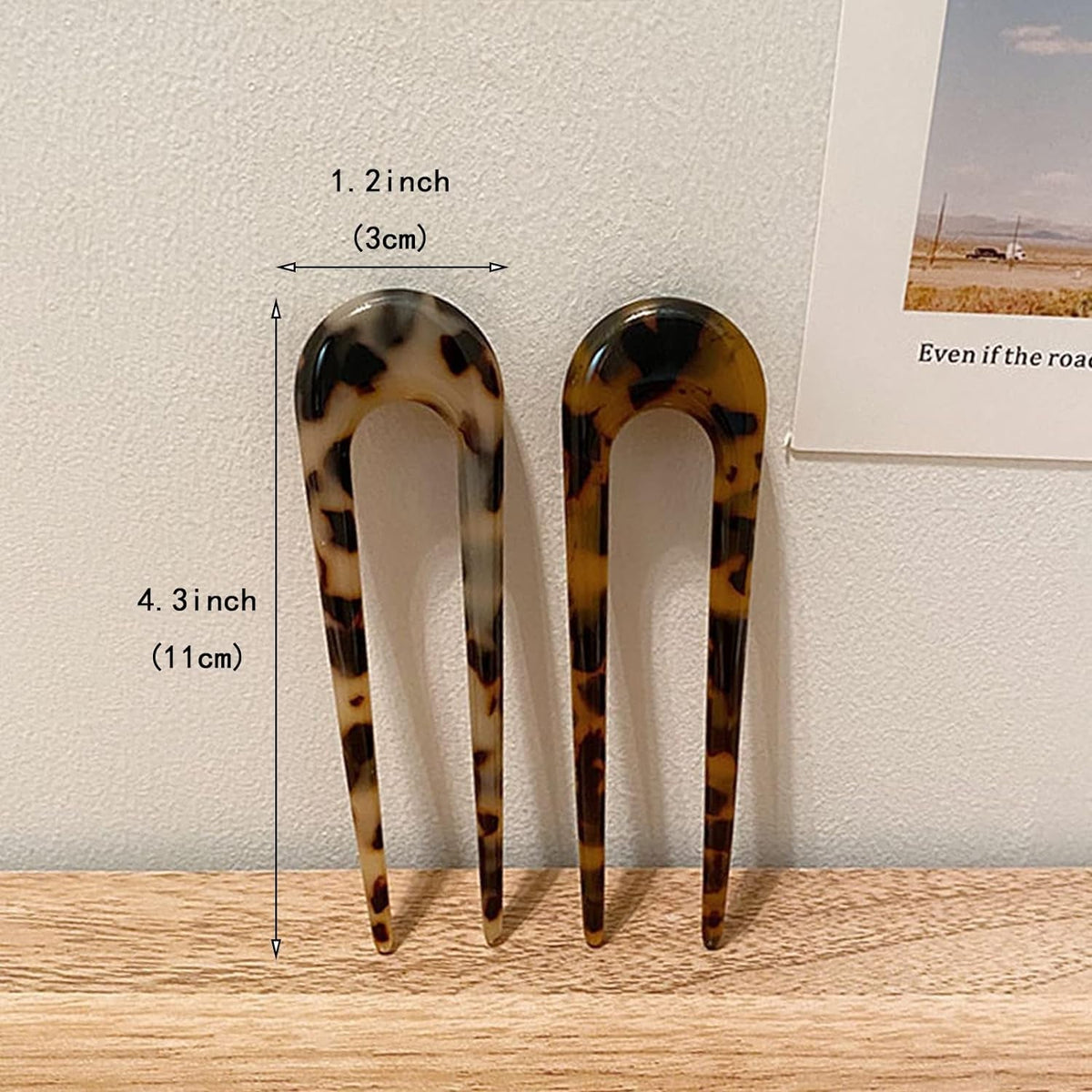 [4 Pack]  French Style Cellulose Acetate Tortoise Shell U Shaped Hair Pin Fork 2 Prong Updo Chignon Pin for Women Girls Hairstyle Accessories（Tortoiseshell and White Tortoiseshell)