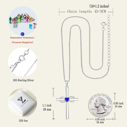 Infinity Cross Necklace Sterling Silver Crucifix Pendant Gemstones Criss Jewelry for Women