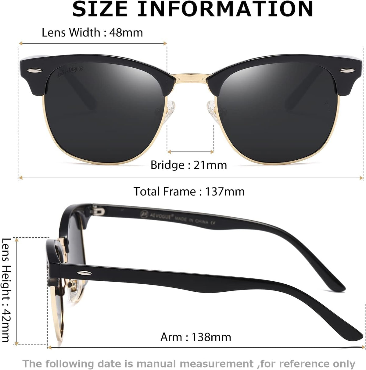 Polarized Sunglasses for Women and Men Semi Rimless Frame Retro Sun Glasses AE0369