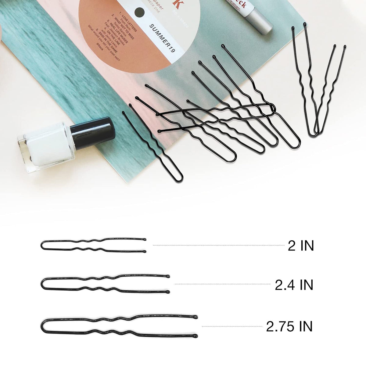 U Shaped Hair Bobby Pins Assorted Size, Secure Hold Metal Bun Clips Crimped Design with Ball Tips for Women Girls Updo Thin Thick Hair, 150 Count (Black)