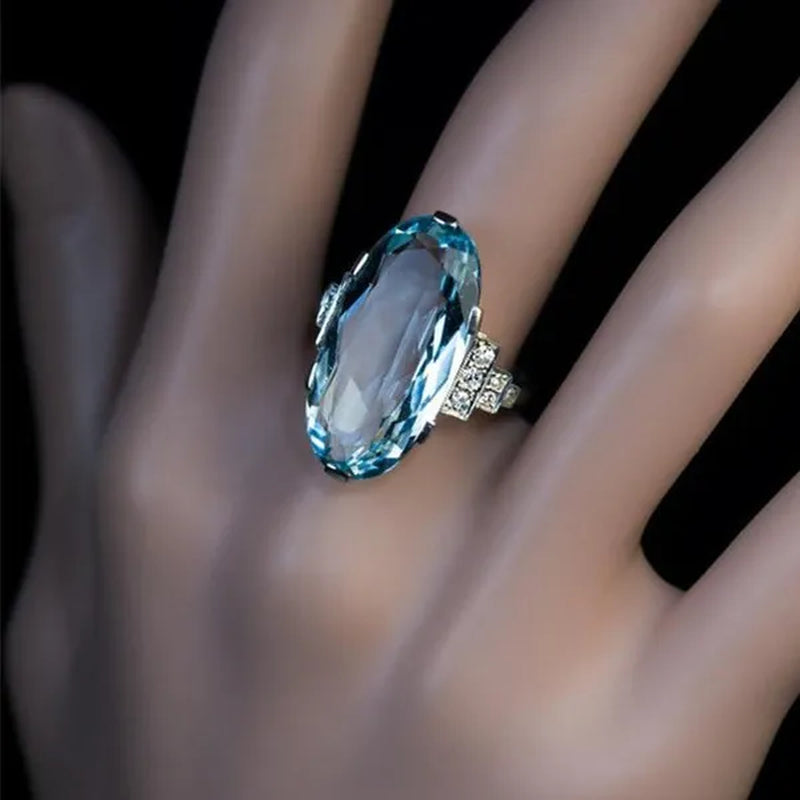 Exquisite and Fashion Sea Blue Topaz Ring Elegant Vine Ring Diamond Jewelry Cocktail Party Accessory Christmas Annviersary Gift Proposal Engagement Wedding Band Rings for Women US Size 5-10