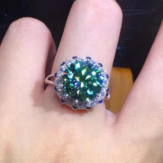 Fashion Jewelry 925 Sterling Silver Blue Green Moissanite Diamond Opening Adjustable Ring
