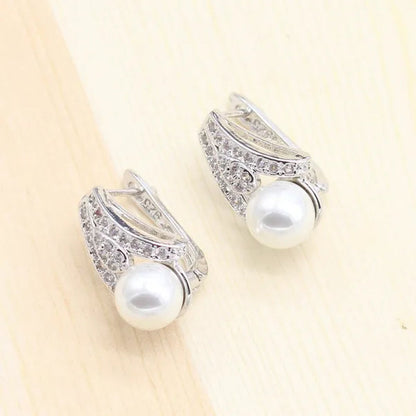 925 silver jewelry sets Women Pearl Necklace Pendant Ring Earring for dance Party Jewelry