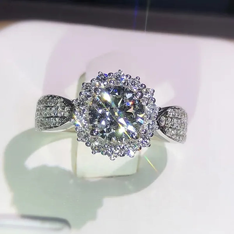 Exquisite Gorgeous 925 Sterling Silver Ring Round Cut Moissanite Diamond Bridal Engagement Wedding Band Rings Women's Birthday Proposal Party Jewelry Gift  Size