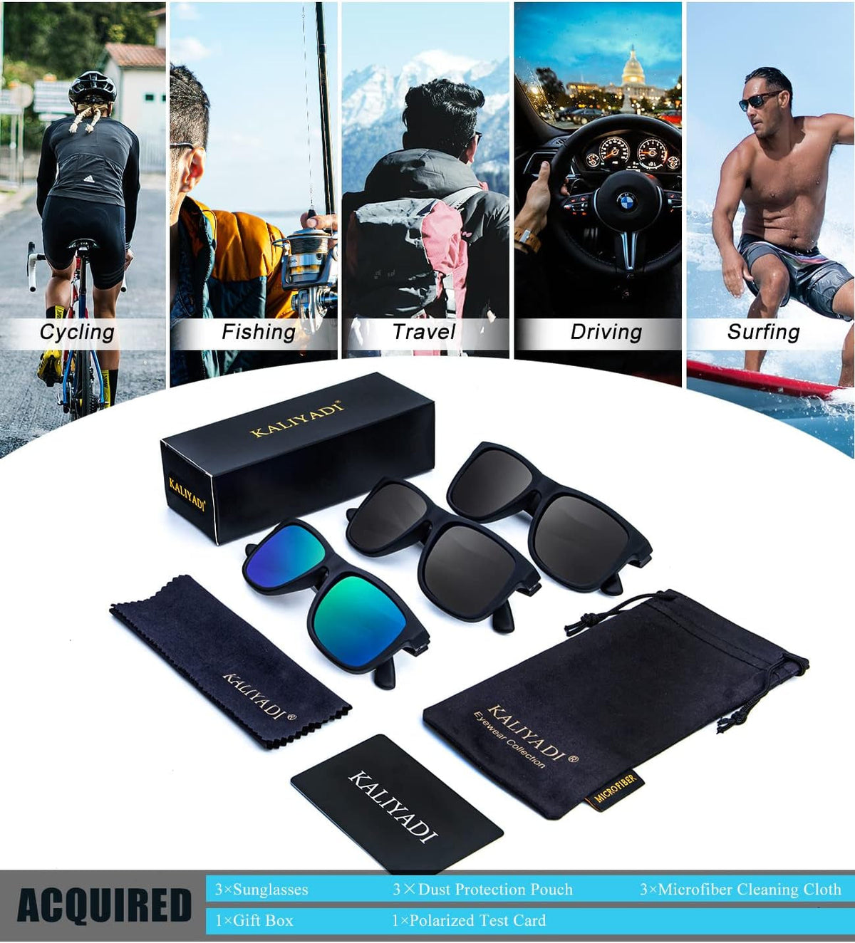 Sunglasses Men Polarized Sun Glasses for Mens Womens Classic Matte Black Frame UV Protection 3Pack