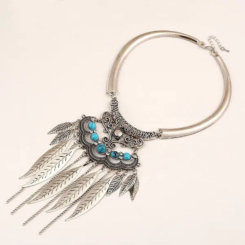 Bohemian Gypsy Ethnic Choker Collar Vintage Leaf Tassel  Maxi Statement Pendant Necklace Jewelry