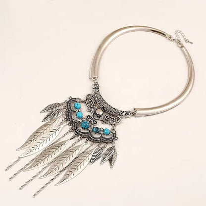 Bohemian Gypsy Ethnic Choker Collar Vintage Leaf Tassel  Maxi Statement Pendant Necklace Jewelry