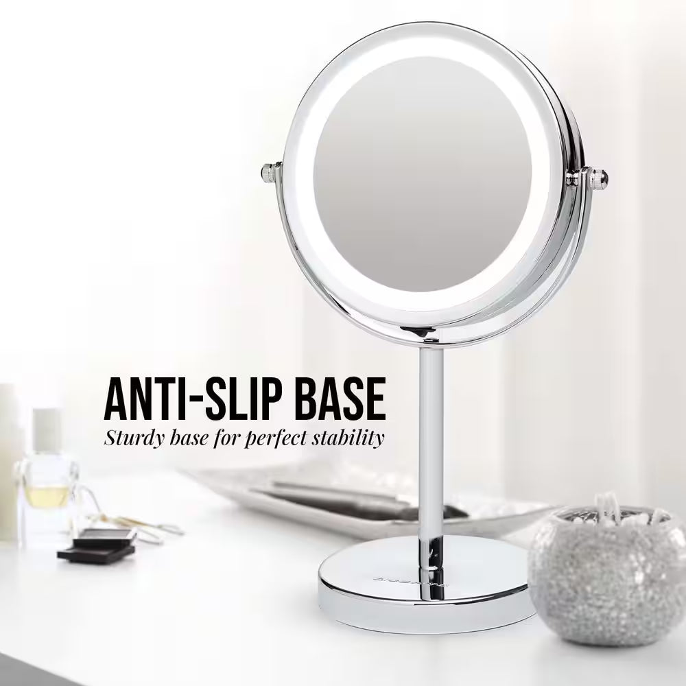 4.7 In. X 11.8 In. Lighted Magnifying Tabletop Makeup Mirror in Polished Chrome