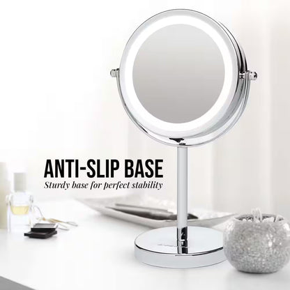 4.7 In. X 11.8 In. Lighted Magnifying Tabletop Makeup Mirror in Polished Chrome