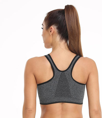 Women'S Zip Front Sports Bra Wireless Post-Surgery Bra Active Yoga Sports Bras