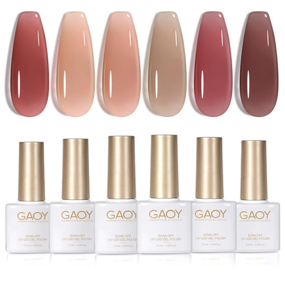 Nude Brown Fall Gel Nail Polish Set, 6 Colors White Beige Dark Tan Taupe Soak Off Gel Polish Kit for Salon and Nail Art DIY at Home