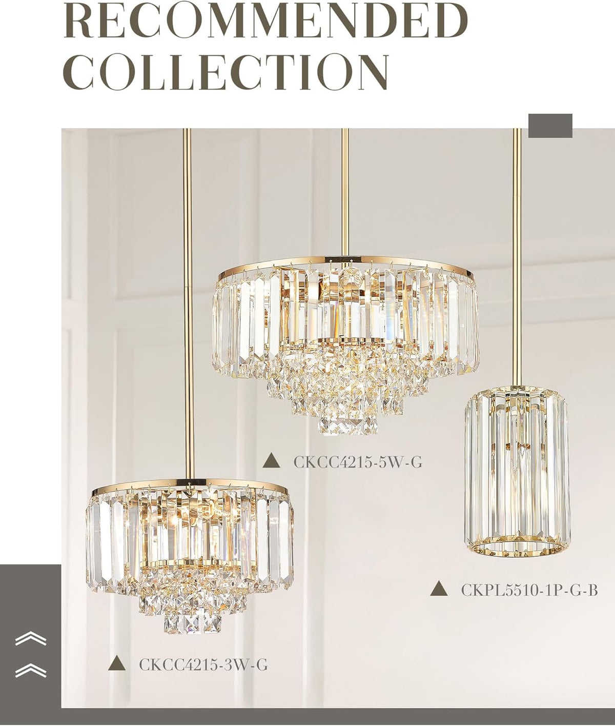 Gold Chandelier, 4-Tier Crystal Chandelier, Modern Pendant Light for Dinning Room Kitchen Island Bedroom Entryway, CC4215-3W-G