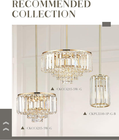 Gold Chandelier, 4-Tier Crystal Chandelier, Modern Pendant Light for Dinning Room Kitchen Island Bedroom Entryway, CC4215-3W-G