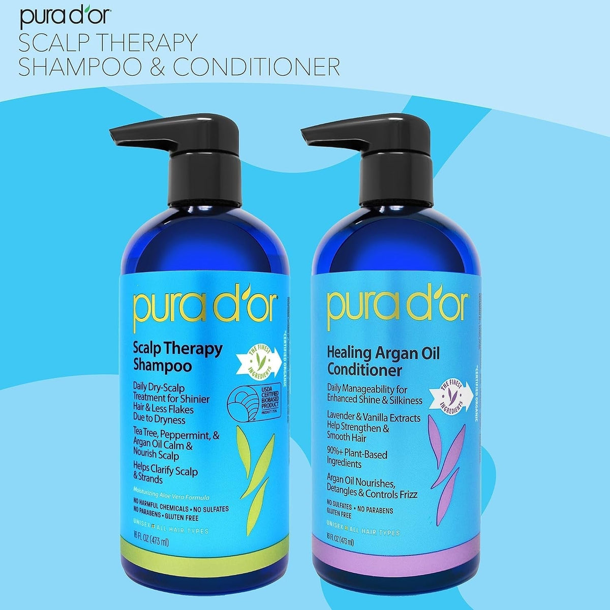 Scalp Therapy Shampoo & Conditioner Set (16Oz X 2) Dry, Itchy Scalp-Hydrates & Nourishes Hair W/Tea Tree, Peppermint, Argan Oil & Biotin, All Hair Type, 3 in 1, Men Women (Packaging Varies)